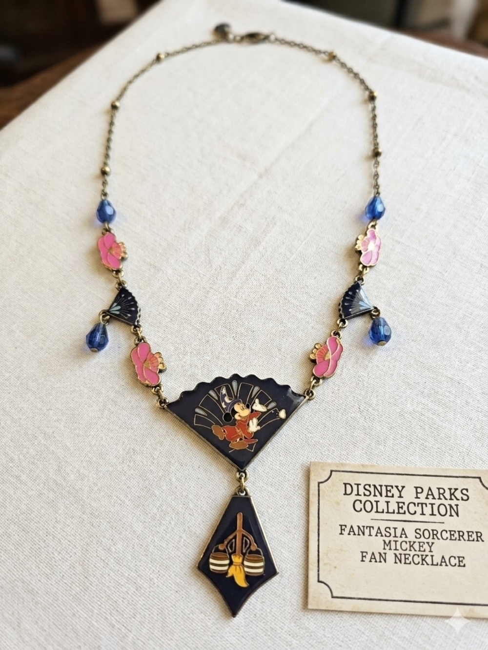 Disney Parks Collection Fantasia Sorcerer Mickey Fan Necklace - Pink & Blue